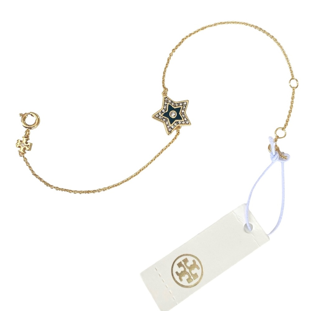 NWT Tory Burch Kira Gold Black Star Delicate Bracelet $132